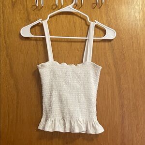 H&M White Smocked Camisole with Ruffle Hem